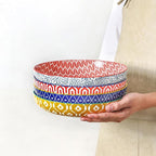 Selamica Ceramic Pasta Bowls Set of 4, 34 OZ Salad Bowls, 8.6 Inch Wide and Shallow Bowls, Microwave & Dishwasher Safe, Assorted Colors