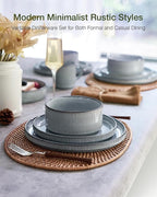 Famiware Star 24-Piece Stoneware Dinnerware Sets, Service for 6 - Shallow Pasta Bowls & Flat Plates, Modern Rustic Reactive Glaze Dishes, Chip/Scratch Resistant, Microwave/Dishwasher Safe, Smoky Blue