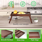 Fibogollo 4 Pack Bamboo Bed Tray Table with Folding Legs,Breakfast Trays,Serving Tray for Food and Snack,Laptop Trays for Working(Brown)