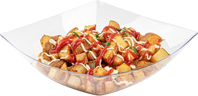 Restaurantware Moderna 64 Ounce Fancy Plastic Bowls 10 Square Disposable Salad Bowls - Durable Heavy-duty Clear Plastic Bowls For Warm And Cold Foods (Pack of 4)