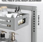 2 Pack Under Sink Organizer,Pull Out Cabinet Organizer With Smooth Cylindrical Rail,Metal Slide Out Drawer for Kitchen Bathroom Laundry Cabinet,8-Level Tool Free Height Adjustable-Gun Gray