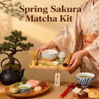 Matcha Whisk Set with Tray 8pcs, Matcha Kit includes Matcha Bowl, Matcha Whisk (Chasen), Whisk Holder, Scoop(Chashaku), Bamboo Placemat, Sifter, Tea Cloth Chakin，Blue & Pink