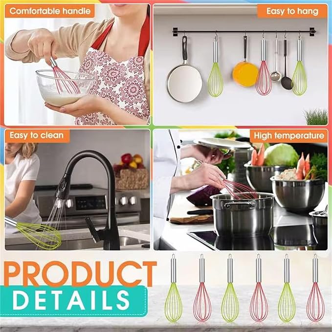 48 Sets 12 Inch Whisks Bulk DIY Fillable Whisk Gifts Colored Silicone Whisks for Cooking Heat Resistant Egg Beaters for Candy Holder Party Favors