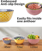 Metahom Ceramic Mixing Bowls for Kitchen, Colorful Nesting Bowls, Large Serving Bowls for Prepping, Baking, Mixing, Salad, Microwave Dishwasher Safe, 3.7/2.3/1.4 Qt, Set of 3