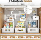 2 Pack 20.47IN Depth Under Sink Storage Organizer, Large 2-Tier Elegant Mesh Pull Out Shelf for Kitchen and Bathroom Cabinet Organization, L-Shaped and Adjustable Height Design-White