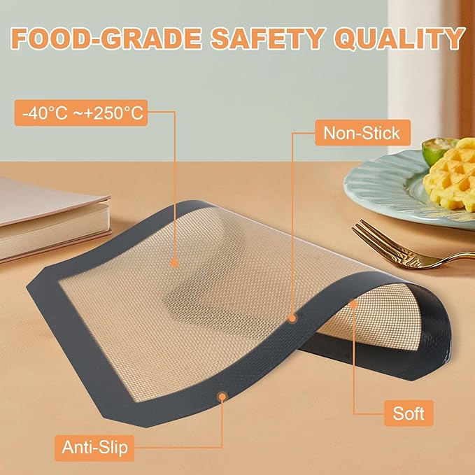 Silicone Baking Mat,Silicone Mat,2 Pack Reusable Non-Stick Baking Mat,Food Safe Silicone Mats for Baking, Oven Baking Sheet for Making Cookies, Macaroons, Bread,(16.5"L x11.6"W)