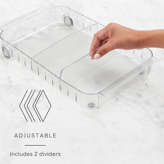 YouCopia RollOut Fridge Caddy BPA-Free Clear Rolling Refrigerator Organizer Bin with Adjustable Dividers and Handles, 9" Wide