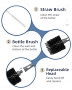 ROSEOK 2 in 1 Long Handle Bottle Brush with Straw Brush for Cleaning Glass, Sports Bottle, Coffee Mug, Gray, 1 Pack