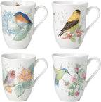 Lenox Coffee Mug Set, Butterfly Meadow Flutter 4-Piece Mugs, Service For 4, 12 Ounce Mug, Chip Resistant White Porcelain, Microwave And Dishwasher Safe, Ceramic Mugs, Coffee Cups (Assorted, 4 Piece)