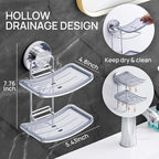 LEVERLOC Soap Dish Holder Suction Cup for Shower Wall Double Layer Drill-Free Waterproof Wall Mount Strong Suction Removable Bar Soap Sponge Holder for Bathroom Bathtub Kitchen, Chromed