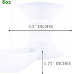 PLASTICPRO Disposable Square Serving Bowls, Party Snack or Salad Bowl, Plastic Clear or White Pack of 4 (8 OUNCE, White)