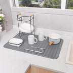 MicoYang Silicone Dish Drying Mat for Multiple Usage,Easy clean,Eco-friendly,Heat-resistant Silicone Mat for Kitchen Counter or Sink,Refrigerator or Drawer Liner Grey 3XL 28 inches x 18 inches