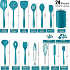 E-far Silicone Cooking Utensils Set, 24Pcs Heat Resistant Kitchen Utensil with Holder, Silicone Kitchen Tools with Spatula Turner Spoon Tongs Whisk, Non-Toxic & Dishwasher Safe (Blue)