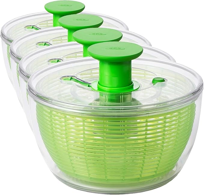 OXO Good Grips Salad Spinner - Large, Green Lettuce & Fruit Washer, BPA-Free, Easy One-Hand Pump (Pack of 4)