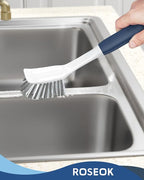 ROSEOK Dish Brush with Built-in Scraper,Kitchen Scrub Brush for Cleaning Dishes,Pots,Non-Stick Pans and Sinks,Navy Blue,2 Pack