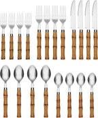 Cambridge Silverware Set, Plastic Bamboo-Shaped Handle 20-Piece Flatware Set, 18/0 Stainless Steel, Service For 4, Dishwasher Safe, Knife Spoons and Forks sets, Plastic Handles (Silver, 20 Piece)