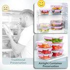 12 Pack Glass Meal Prep Food Storage Containers with Lids Airtight Stackable, Microwave, Oven, Freezer and Dishwasher Safe(Pink)