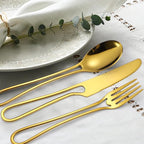 Gold Silverware Hollow 20 Piece Flatware Set For 4 Kitchen Cutlery Stainless Steel Forks Spoons and Knives Unique Utensils Party Festival Restaurant Durable