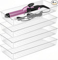 4 Pcs Extra Large Clear Plastic Drawer Organizer Trays 15"x6", Multi-Purpose Storage Bins for Vanity, Makeup, Kitchen Utensils, Bathroom, Office Desk, Auto Tools & Craft Supplies