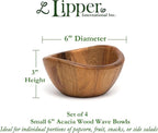 Lipper International Acacia Wave Serving Bowl for Fruits or Salads, Small, 6" Diameter x 3" Height, Set of 4 Bowls