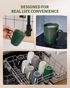famiware Venus Coffee Mugs for 6, 14 oz Mug Set, Dringking Cup with Handle for Coffee, Tea, Cocoa, Milk, Dark Green