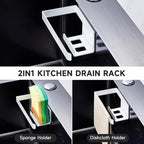 Sponge Holder for Kitchen Sink, Adhesive Dishcloth Holder, Dish Sponge Kitchen Sink Caddy 2 in 1, Metal Dishcloth Racks Sink for Dishcloths, Sponges, Brushes and Glove (White)