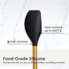 Black and Gold Kitchen Utensils Set - 6-PC Silicone Utensils Set Include Tongs, Whisk, Serving Spoon, Spatula, and Turner for Stylish Cooking and Baking - Black and Gold Kitchen Accessories and Decor