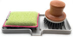Happitasa Silicone Soap Dish Tray and Sponge Holder with Drain Chute | Bathroom and Kitchen Sink Organizer Caddy (Light Grey, 9"x3.5", 5.6 Ounces)