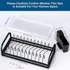 Black Dish Drying Rack Small for Kitchen Counter, 304 Stainless Steel Dish Rack w Tray & Cutlery Holder, Narrow Dish Drainer for Pots & Pans, Cutting Boards, Plates & Lids