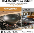 WANGYUANJI Carbon Steel Wok 14.2", Large Nitriding Flat Bottom Stir Fry Pan with Lid, No Chemical Coating Rust Resistant Iron Skillet for Induction Electric Gas Stoves, Big Capacity Serves 6+