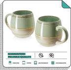 LIFVER 21 Oz Large Ceramic Coffee Mug, Stoneware Coffee Mugs Set of 2, Big Tea Cup for Office and Home, Big Latte Mugs for Coffee, Tea, Dishwasher and Microwave Safe, Green