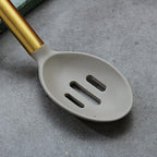 Berglander Non-stick Silicone Slotted Spoon, Titanium Gold Plated Handle, Basting Spoon, Dishwasher Safe, Easy to Clean