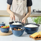 Hasense Mixing Bowls Set, Porcelain Large Salad Bowls for Cooking, Baking, Prepping, Serving, Blue Nesting Dishes for Housewarming Gift, Microwave Dishwasher Safe, 2.8/2.1/1.0/0.5 Qt