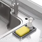 Small Silicone Bathroom Vanity Tray Rectangle Soap and Sponge Holder Kitchen Sink Organizer for Scrubber, Lotion Bottles, Perfume, Jewelry, Candle, Key Trinket Ring, Grey