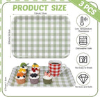 Vesici 3 Pcs Sage Green Gingham Serving Trays 13 x 10 Inch Green and White Checkered Melamine Platters Reusable Rectangular Serving Dishes for Picnic Birthday Baby Shower Party Snacks Fruit Dessert
