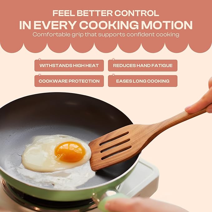 6-Piece Wooden Spoons for Cooking – Smooth Polished Teak Wood Utensils – Soft Comfort-Grip Cooking Wood Spoons Non-Stick Safe Easy to Clean Heat Resistant Set