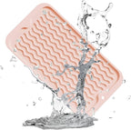 ZLR Silicone Sponge Holder & Sink Caddy Tray (6" x 12") - Narrow Dish Drying Mat for Kitchen Counter - Waterproof Soap Dispenser Organizer, Non-Slip Bathroom Vanity Tray (Peach Pink)