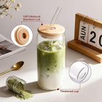 Iced Coffee Cups with Lids 2 pcs: 20 oz Glass Cups with Lids and Straws as Coffee Bar Accessories - Beer Drinking Glasses - Reusable Glass Tumbler,Cute Coffee Cups for Coffee,Juice,Gifts