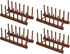 HBlife 4pcs 6 Slots Teak Dish Plate Bowl Cup Book Pot Lid Cutting Board Drying Rack Stand Drainer Storage Holder Organizer Kitchen Cabinet（Keep Dry）