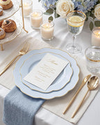 bUCLA 180PCS Blue Plastic Plates - Disposable Light Blue with Gold Rim - Include 30 Each (Dinner & Salad) Plates, 30 Knives, 30 Forks, 30 Spoons, 30 Cups for Party, Party, Birthday & Shower