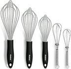 Anaeat Stainless Steel Kitchen Whisk Set of 5, Milk and Egg Beater Blender with Thick Wire for Whisking, Cooking, Baking, Beating and Stirring - 5"+7" Mini Whisk and 9''+11''+12'' Balloon Whisks