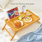 Bamboo Bed Tray Table, Large Breakfast Tray with Folding Legs, Multipurpose Serving Tray Use As Portable Laptop Snack Table, for Working, Eating, Reading by Pipishell