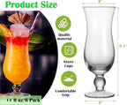 Cheardia 6 Pack Hurricane Glass, 14 oz Pina Colada Glasses Clear Tulip Drinking Cups for Juices, Cocktails, Full-Bodied Beer, Tropical Drinks, Water, Beverages