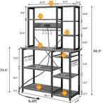 SUPERJARE Large Bakers Rack with Power Outlets, 6-Tier Microwave Stand, Coffee Bar with 12 S-Shaped Hooks, Kitchen Shelf with Wire Basket, 39.4 x 14.6 x 66.9 Inches, Charcoal Gray