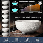 Artena Ceramic Cereal Bowls 26 oz, Embossment Soup Bowls Set of 4, White Salad Bowl for Kitchen, Dinner, Breakfast, Oatmeal, Rice, Pasta, Dishwasher Microwave Safe, 6 inch (Lianas) (Pack of 2)