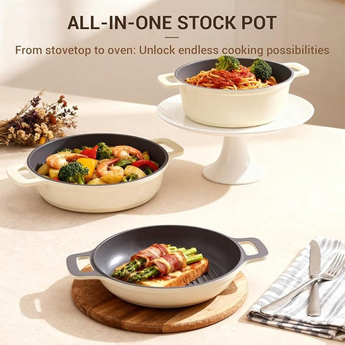 Ammeloo 8-Piece Non Stick Stock Pot with Lid, Ceramic Cooking Pot Set, 4.5 Qt All-in-One Non Toxic Soup Pot for All Stoves, Easy to Clean & Dishwasher Safe, Oven Safe, Induction Ready, PFOA PFAS Free