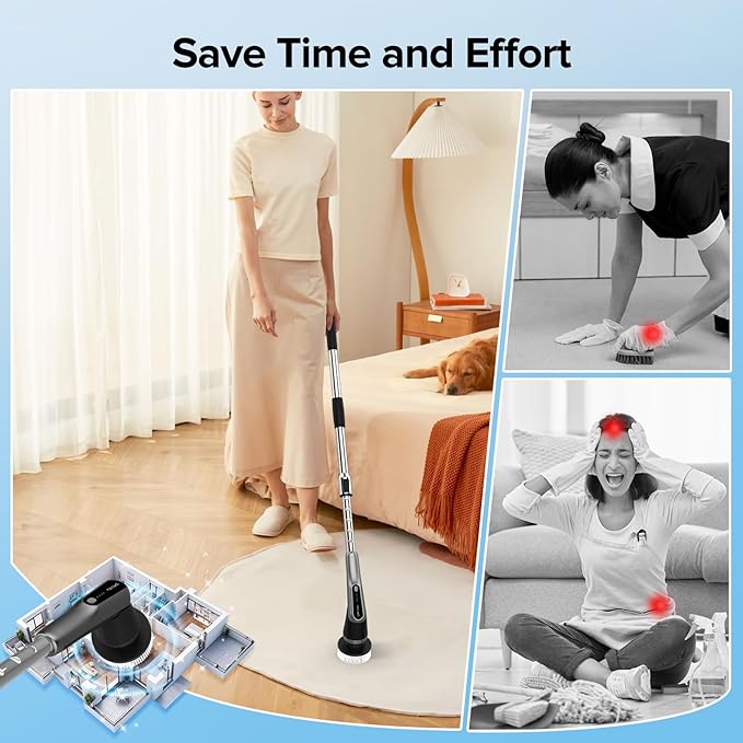 Dreazu G2-Pro Electric Spin Scrubber - IPX7 Waterproof 12-in-1 Shower Cleaner Brush, Retractable Handle & 2-Speed for Bathroom, Bathtub, Kitchen, Tile Floors