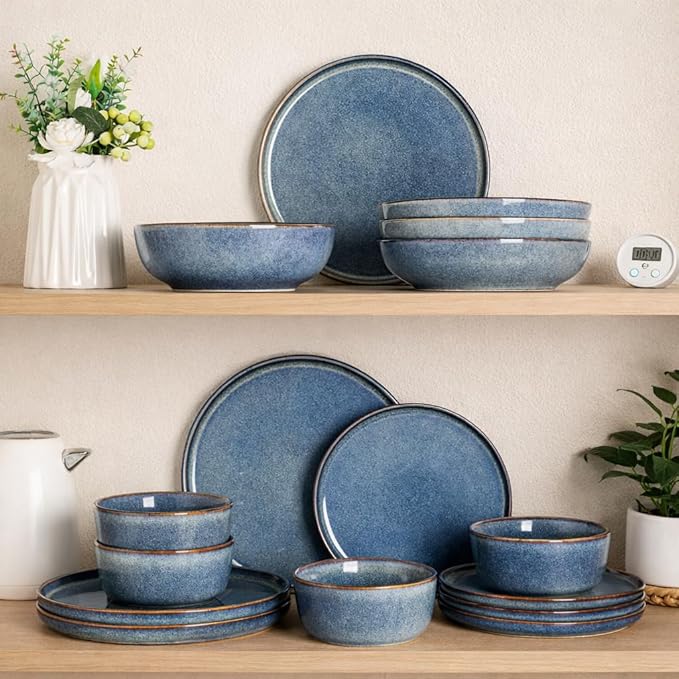AmorArc Stoneware Dinnerware Sets,Round Reactive Glaze Ceramic Plates and Bowls Sets,Highly Scratch Resistant | Microwave & Dishwasher Safe,Service for 8 Dishes Set (24pc)