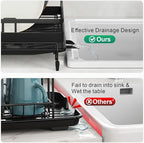 GSlife Large Expandable Dish Drying Rack for Kitchen Counter - Adjustable Dish Drainer with Pans Slots, Rust-Resistant Dish Rack with Utensil Holder and Drainboard, 16.5"-24.4" L x 12.6" W Black