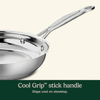 Cuisinart 10-Inch Open Skillet, Stainless Steel Skillet with Lid, Large Kitchen Pan, Dishwasher Safe, Compatible with Induction, Electric, Gas Cooktops, Oven Safe Saucepan, Cool Grip Handles